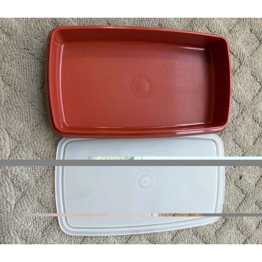 Vintage Tupperware Red Paprika Deli Meat Cheese Keeper 816-14 & 817-20- 5.5X9.5